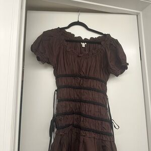 Topshop Brown Maxi Dress with Black Accents